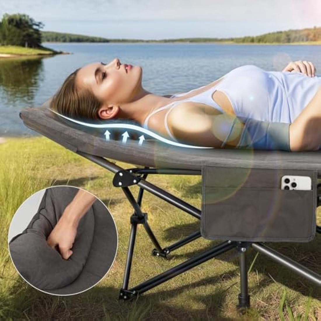 Overmont 28" Extra Wide Folding Camping Cot – Padded Heavy Duty Bed