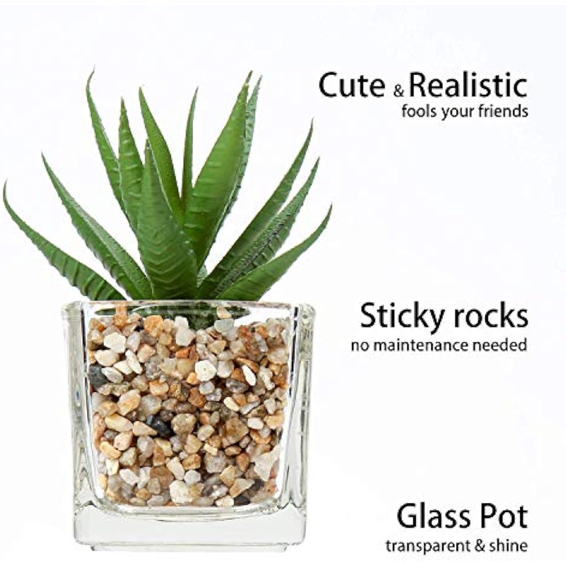 Briful Artificial Succulents – Set of 4 Mini Faux Plants in Glass Pots