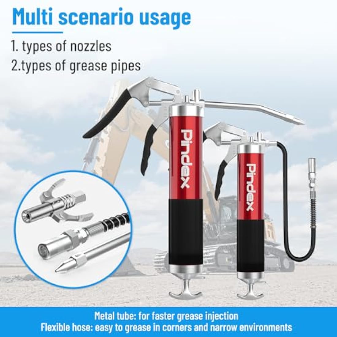 Pindex Heavy Duty Grease Gun Set with G Coupler | Manual Pistol Grip Tool