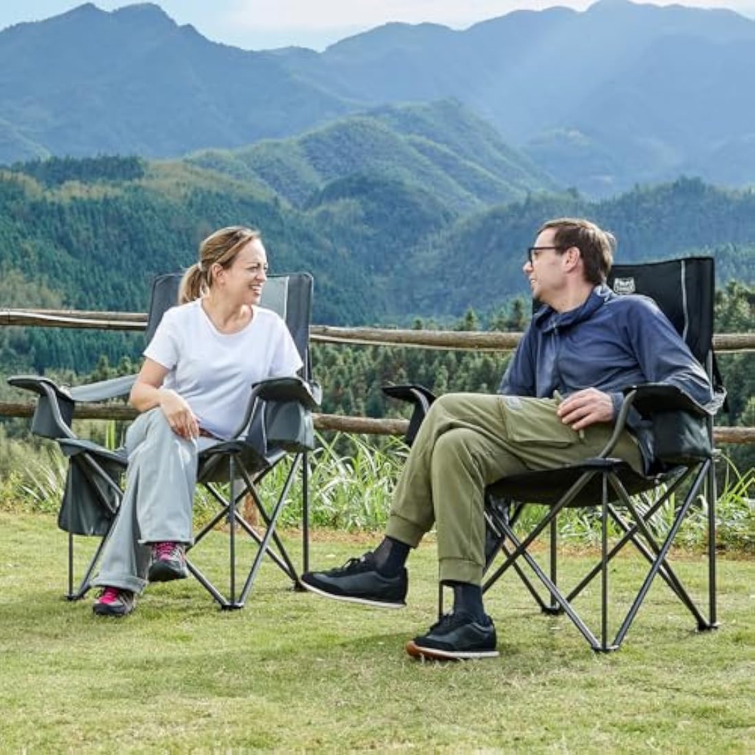 TIMBER RIDGE Heavy Duty Camping Chairs – 200kg Oversized Padded 2-Pack