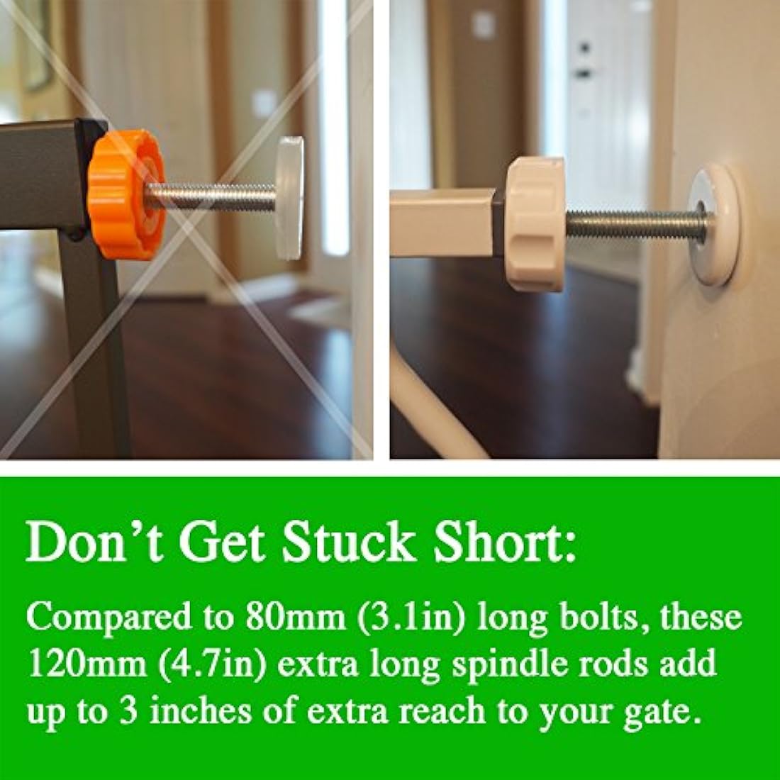Baby Gate Guru M8 Spindle Rods – Extra Long 8mm Replacement Bolts, 4 Pack
