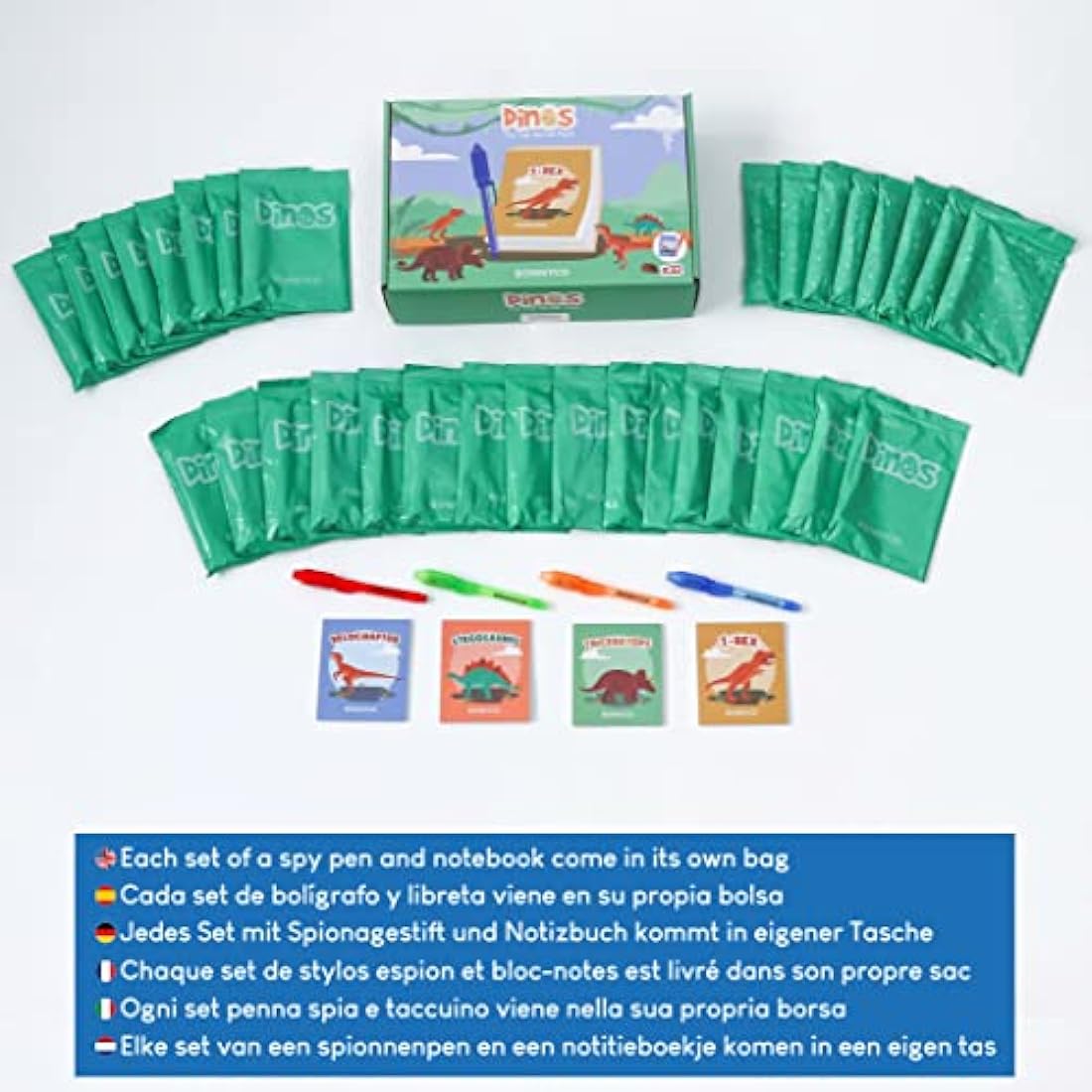 BONNYCO Invisible Ink Pen and Notebook Set – 32 Pack Dinosaur Party Favors