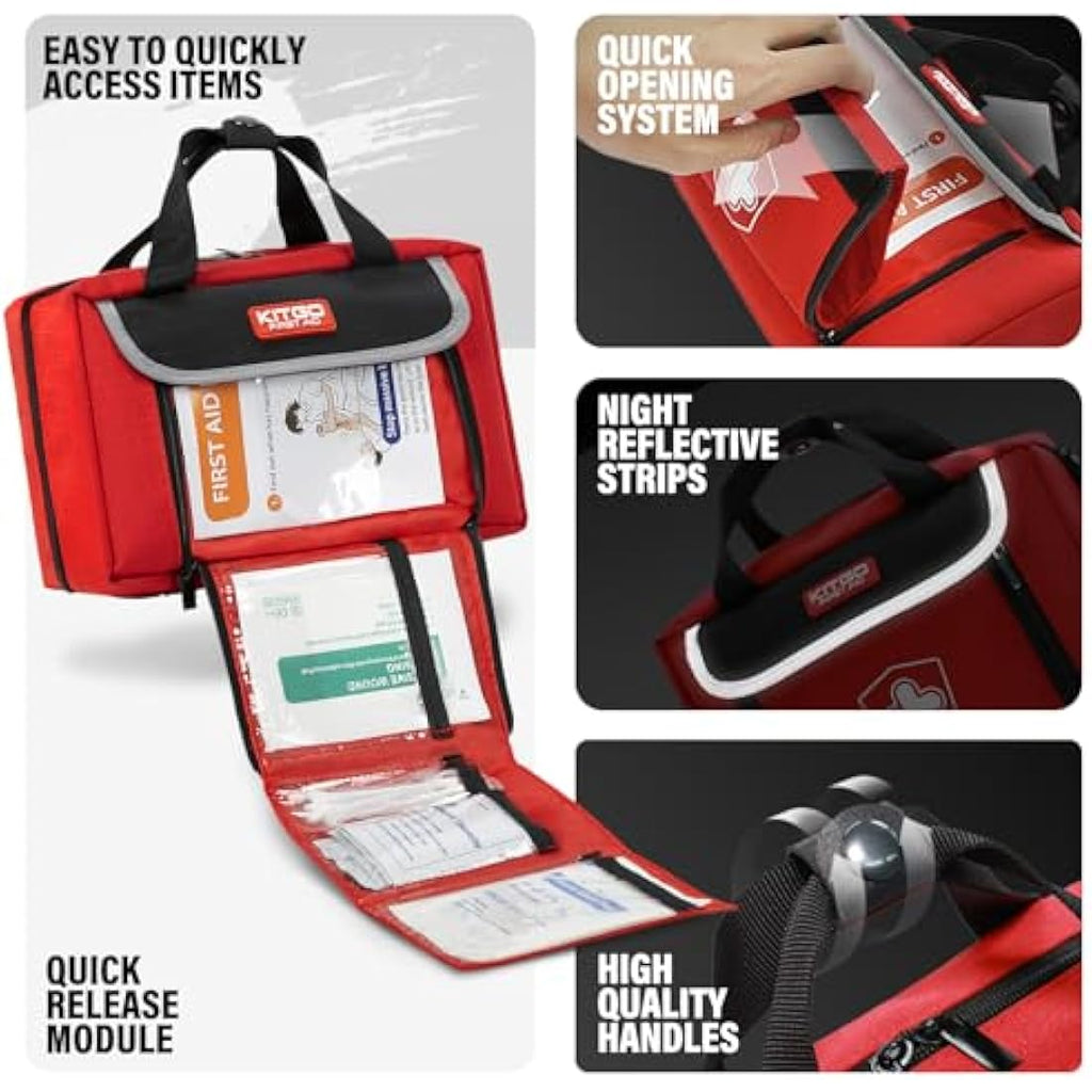 Kitgo 214 Piece First Aid Kit – Portable Emergency Survival Gear (Red)