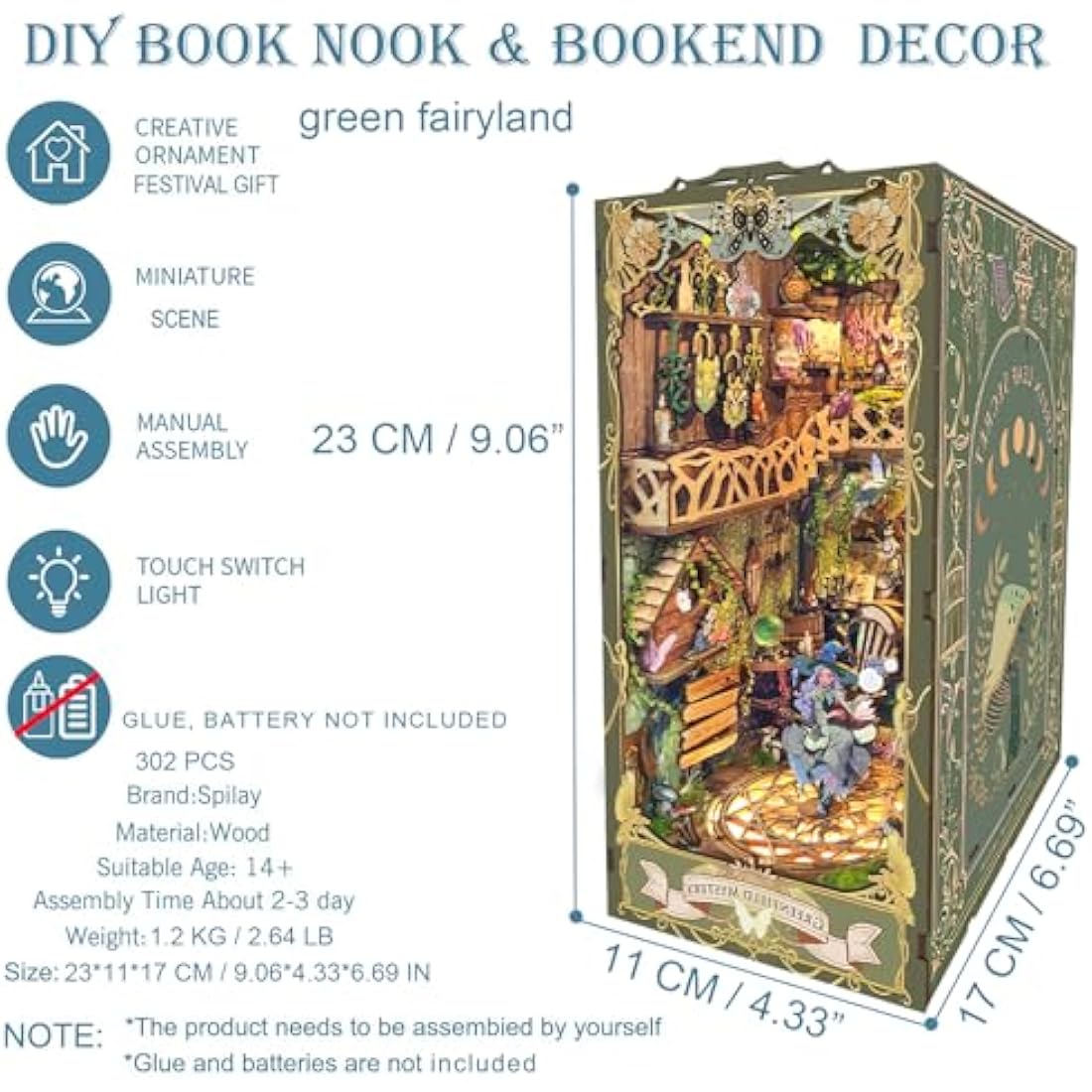 Spilay DIY Book Nook Kit - Green Wonderland 3D Wooden Puzzle Bookend