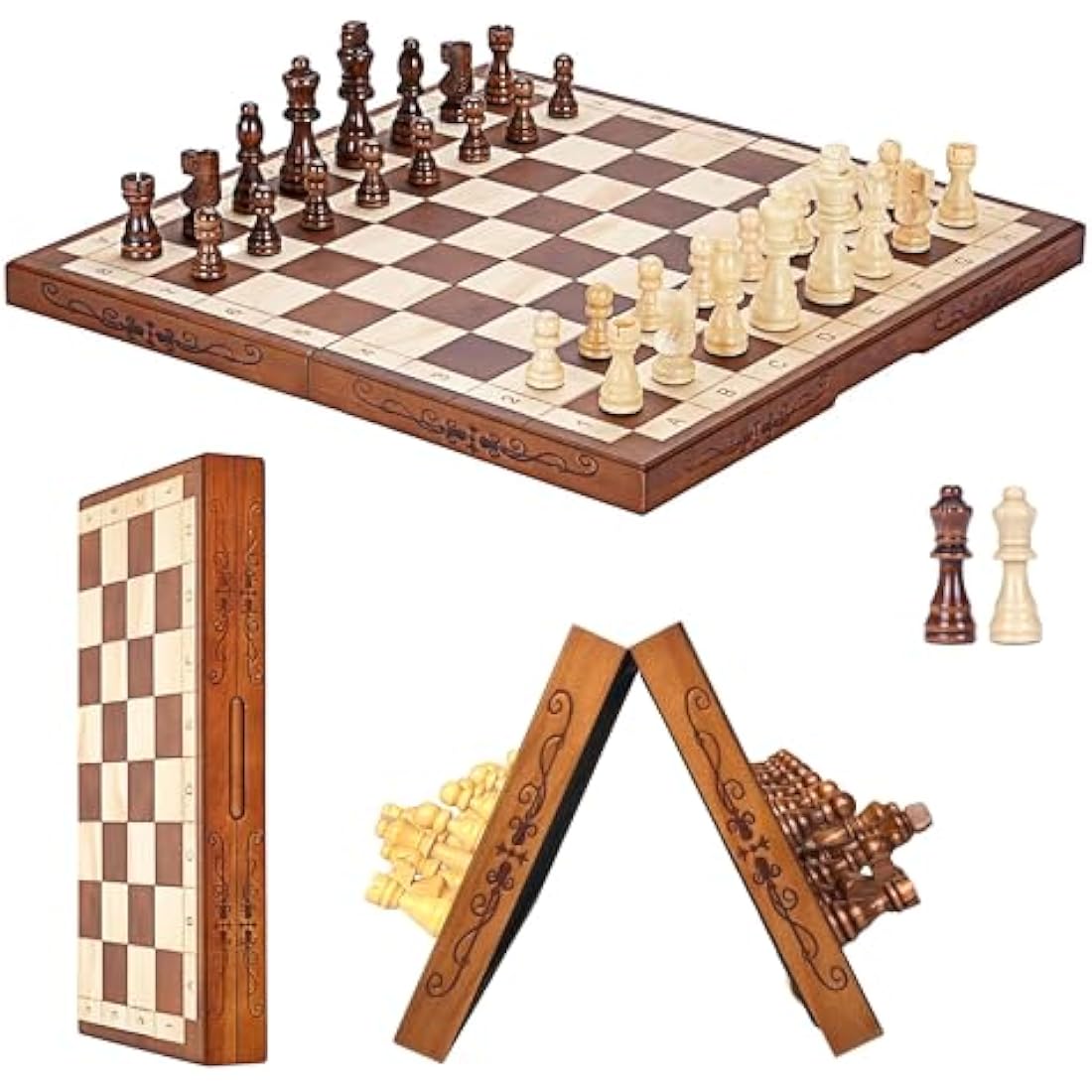 Syrace Magnetic Wooden Chess Set – 15.7" Hand Carved Foldable Travel Board