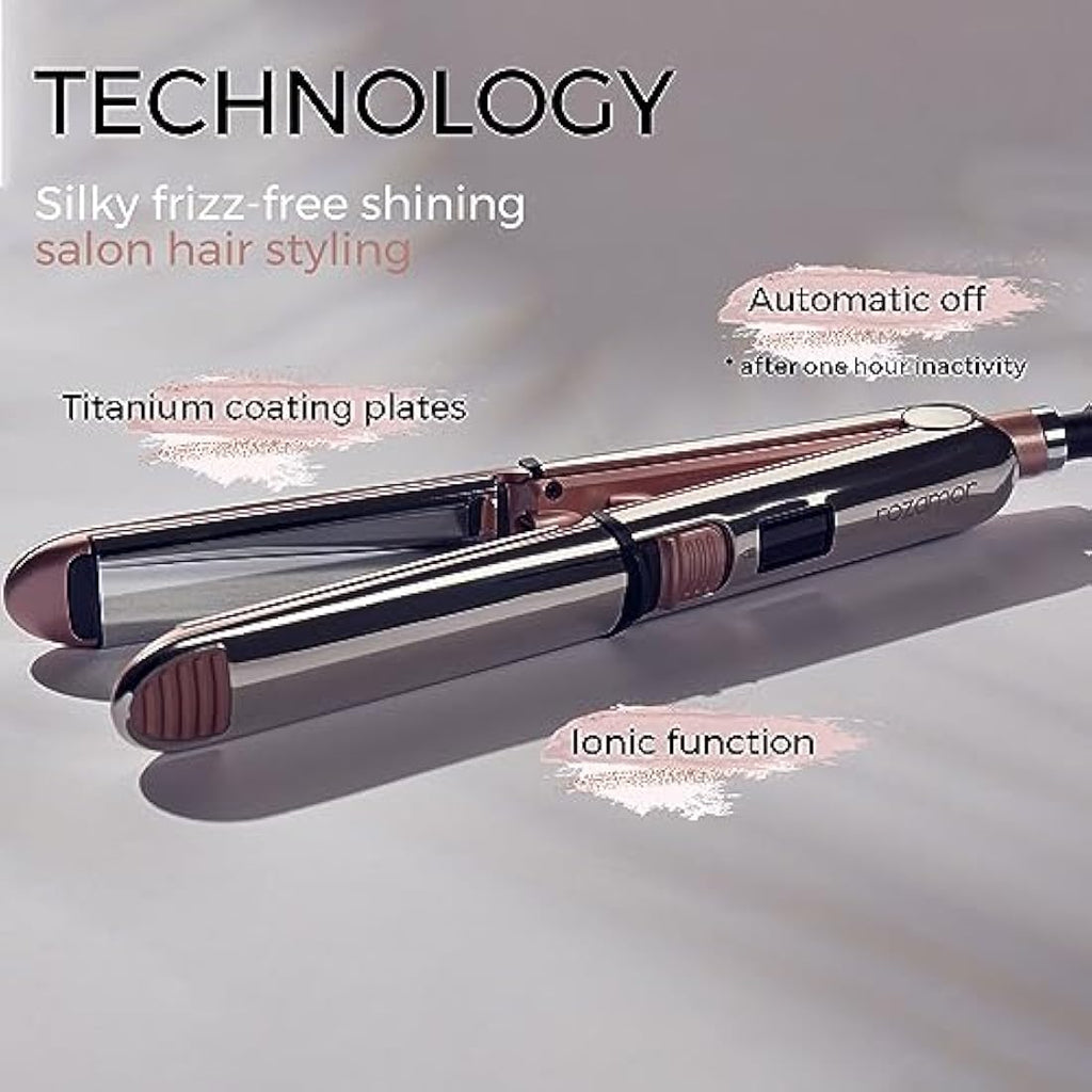Rozamor Titanium Hair Straightener | 2-in-1 Flat Iron and Curler - Pink