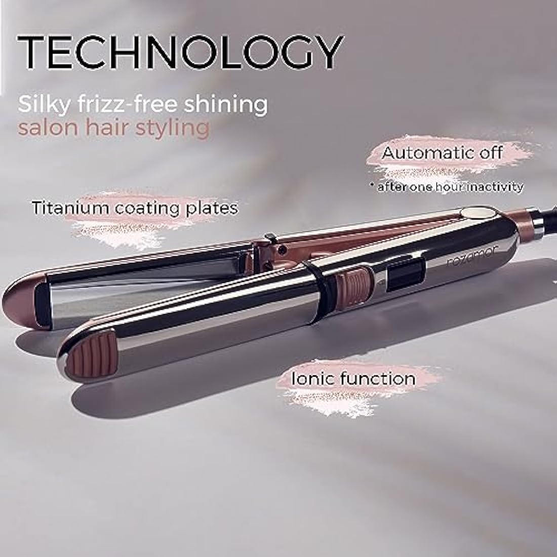 Rozamor Titanium Hair Straightener | 2-in-1 Flat Iron and Curler - Pink