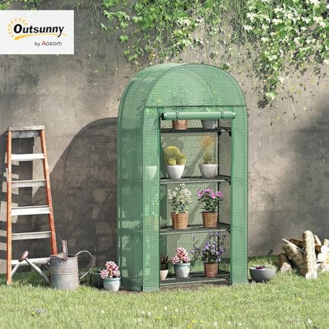 Outsunny 4 Tier Mini Greenhouse | Portable PE Plant House with Metal Shelves
