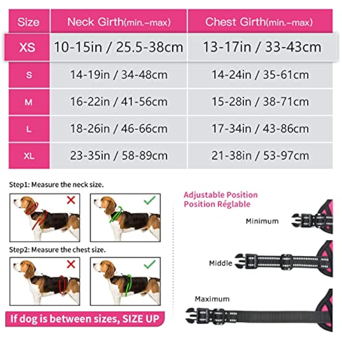 HEELE No Pull Dog Harness | Reflective Padded Nylon Vest – Rose, XS