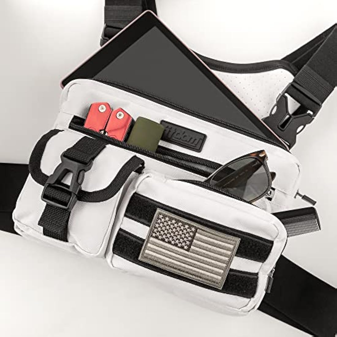 Fitdom Tactical Sports Utility Chest Pack | Water-Resistant EDC Vest, White