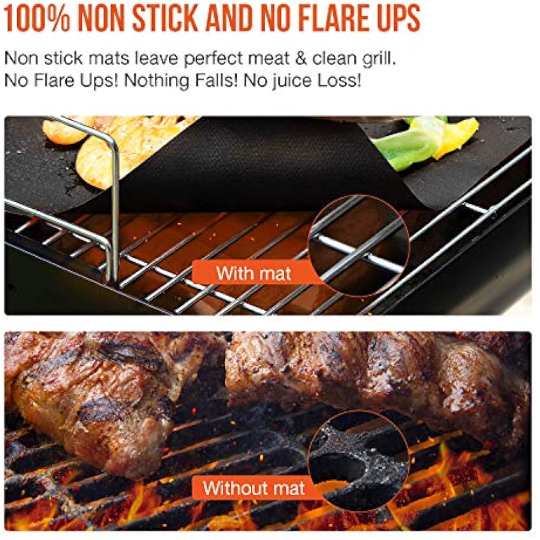 Ankier BBQ Grill Mat Set of 8 – Non-Stick Reusable Heat Resistant Mats