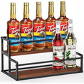 THYGIFTREE 2-Tier Coffee Syrup Rack – 10 Bottle Metal & Wood Organizer