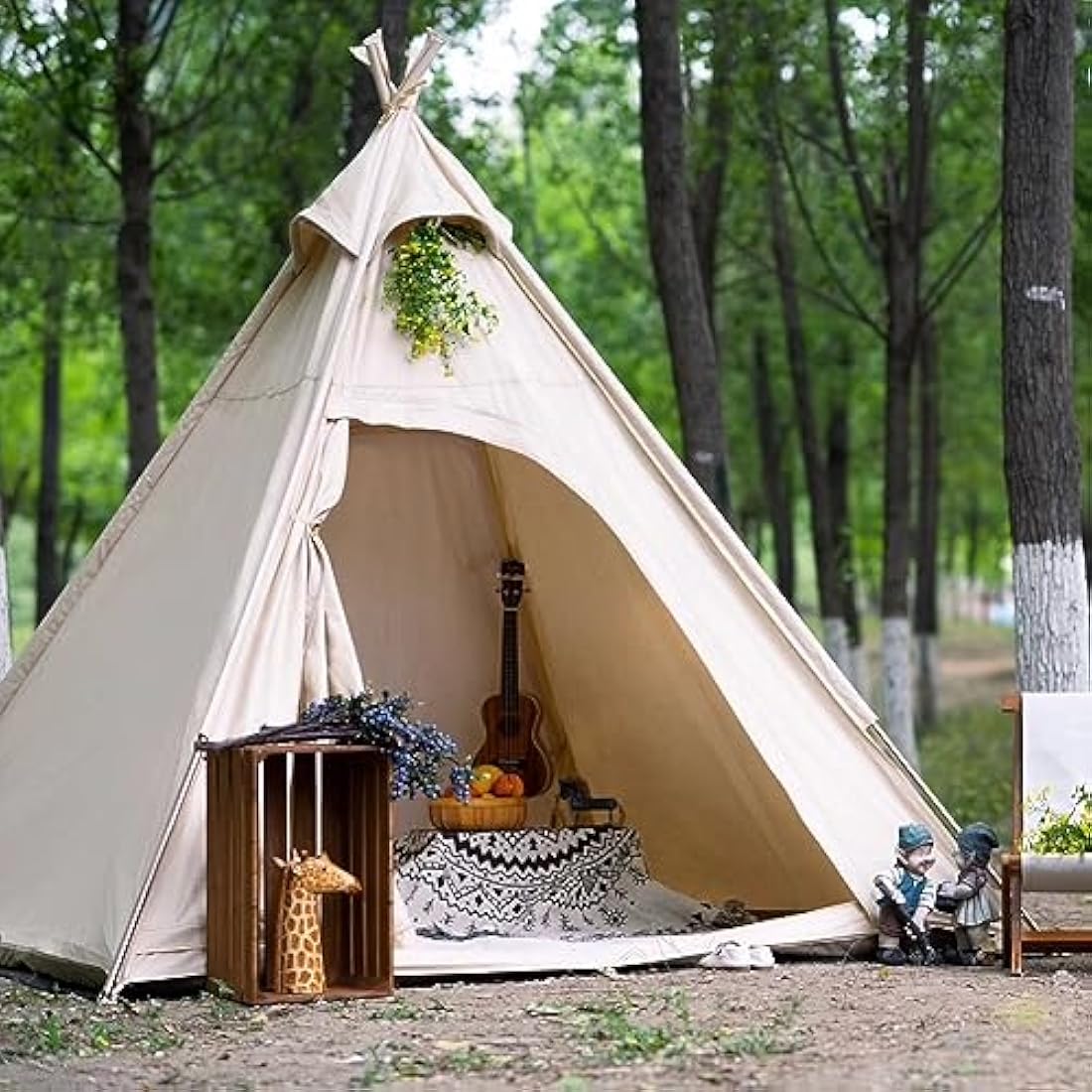 2-Person Cotton Canvas Pyramid Teepee Camping Tent