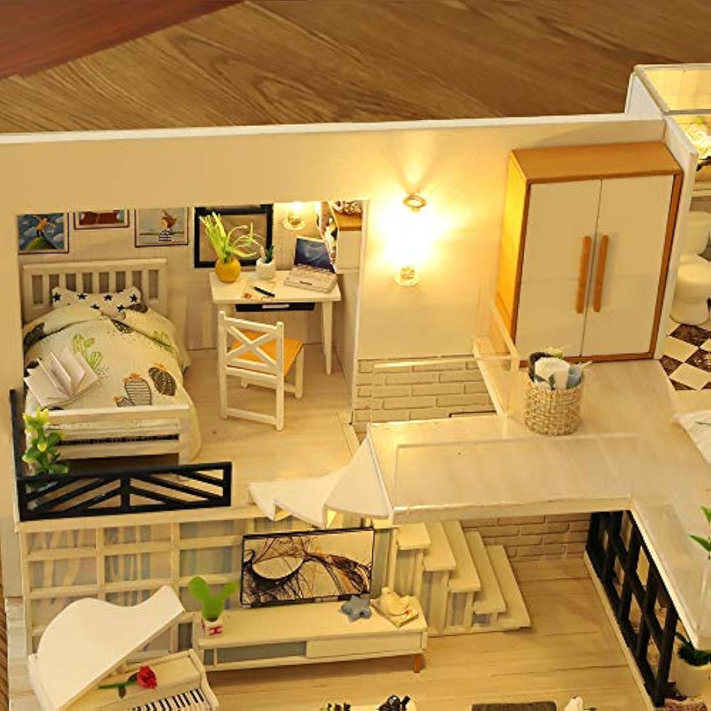 GuDoQi DIY Miniature Dollhouse Kit with Music Box - Simple Life Model