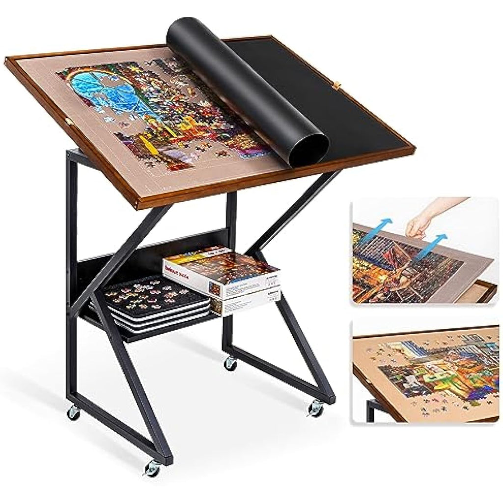 Lavievert 1500pc Jigsaw Puzzle Table | Tilting Wooden Board with Wheels