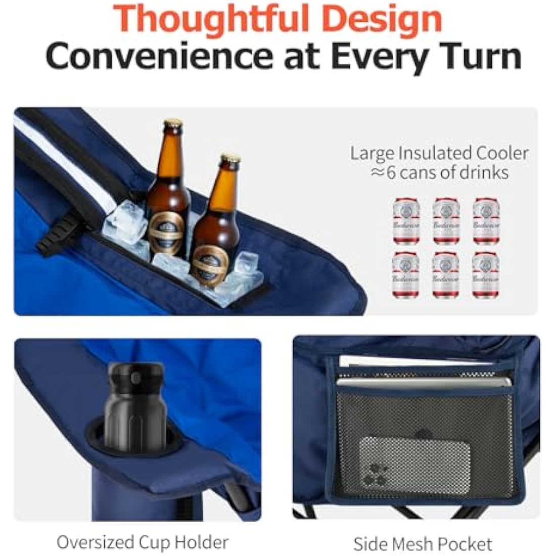 Overmont Oversized Camping Chair | Heavy-Duty Padded Folding Seat
