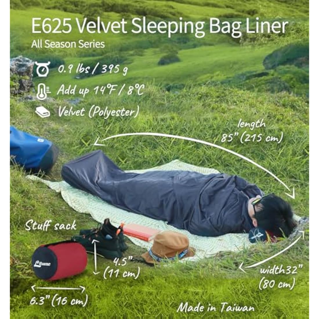 Litume Velvet Sleeping Bag Liner | Mummy Style Anti-Static Thermal Sack