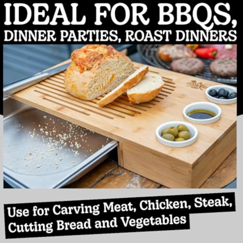 Dan&Co Bamboo Meat Carving Board with Drip Tray and 3 Dipping Pots