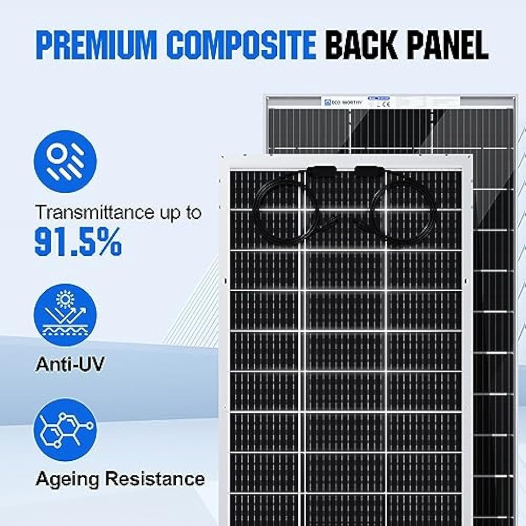 ECO-WORTHY 195W 12V Bifacial Monocrystalline Solar Panel for RV & Boat