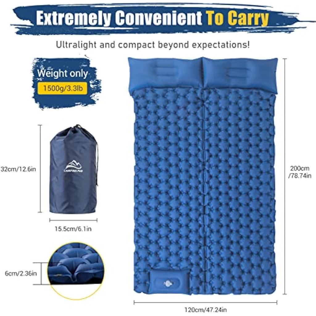 Elegear Double Camping Mattress | Self-Inflating Sleeping Mat with Pillow