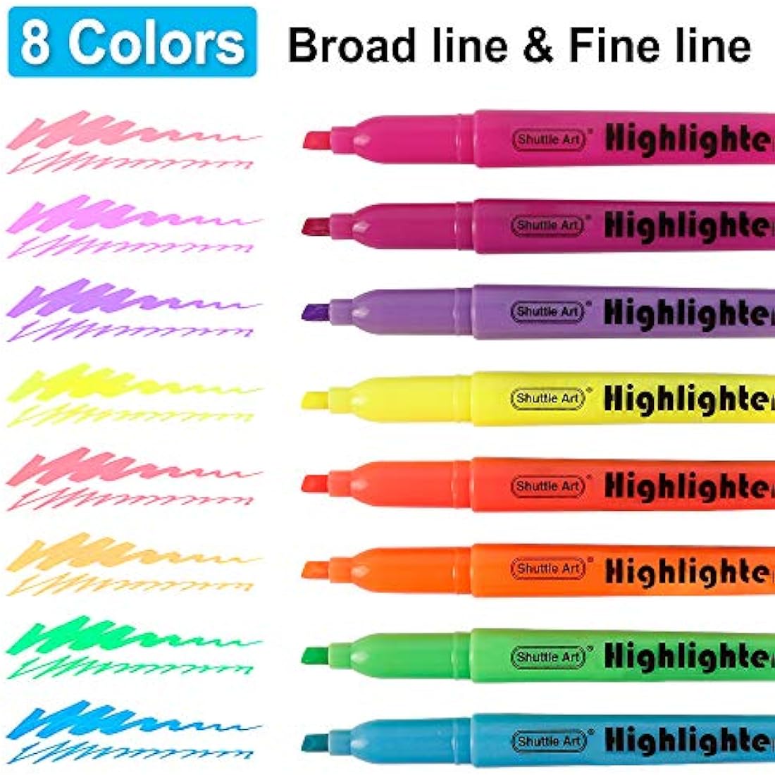 Shuttle Art 144 Pack Highlighters | 8 Assorted Colors Chisel Tip