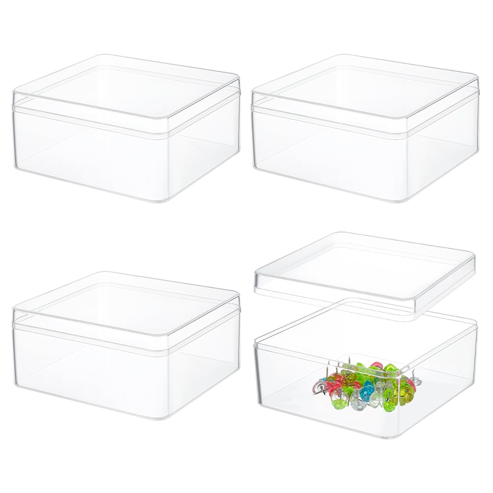 BENECREAT 4Pcs Acrylic Storage Boxes with Lids, 12x13x6cm Square Storage Containers Cube Storage Display Box for Wedding, Party, Treats - image 1