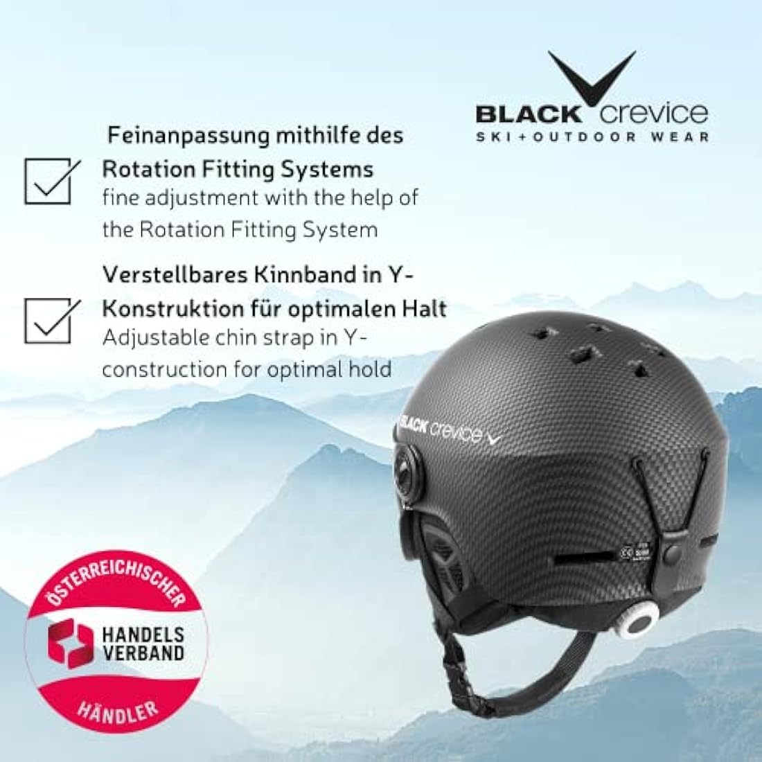 Black Crevice Gstaad Ski Helmet – Pilot Style Visor Helmet for Adults