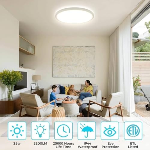 Libtit 24W LED Flush Mount Ceiling Light | 3-Color Ultra-Slim 2-Pack