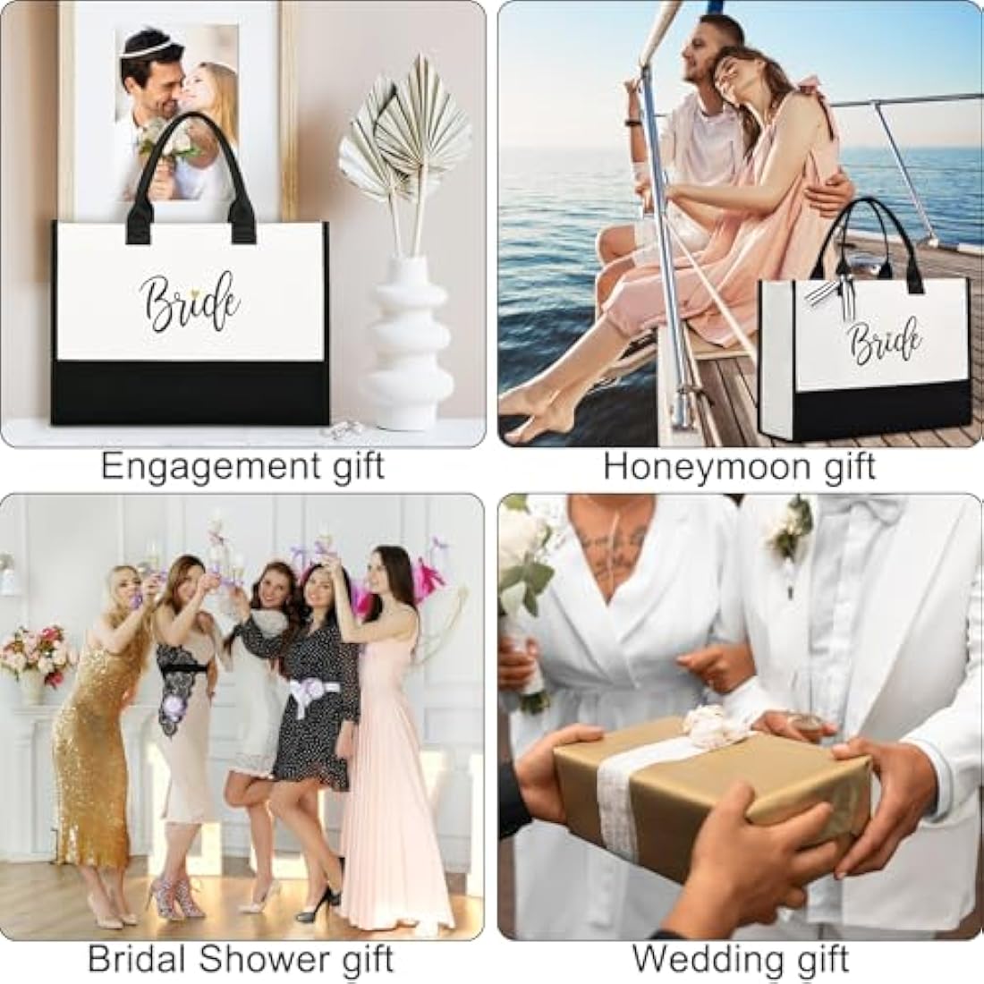 Bride Canvas Tote Bag with Makeup Bag – Black and White