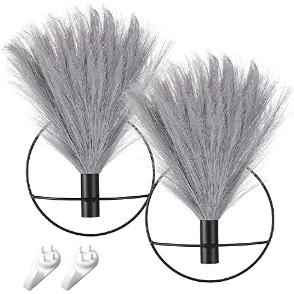 Pretty Jolly Metal Ring Wall Vase with Black Artificial Pampas - 2 Pack