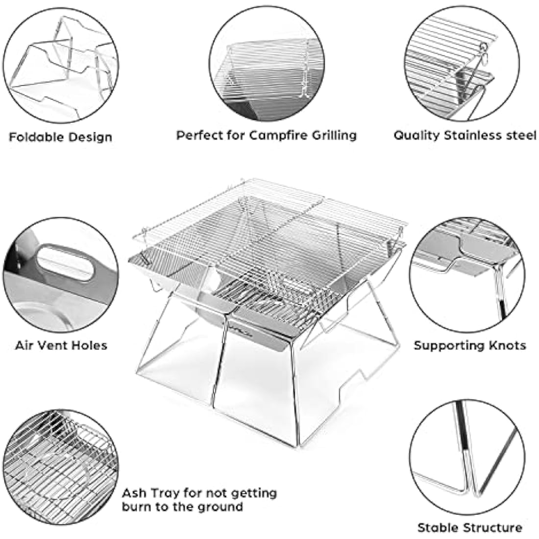 Odoland Portable Camping Fire Pit | Collapsible Stainless Steel BBQ Grill