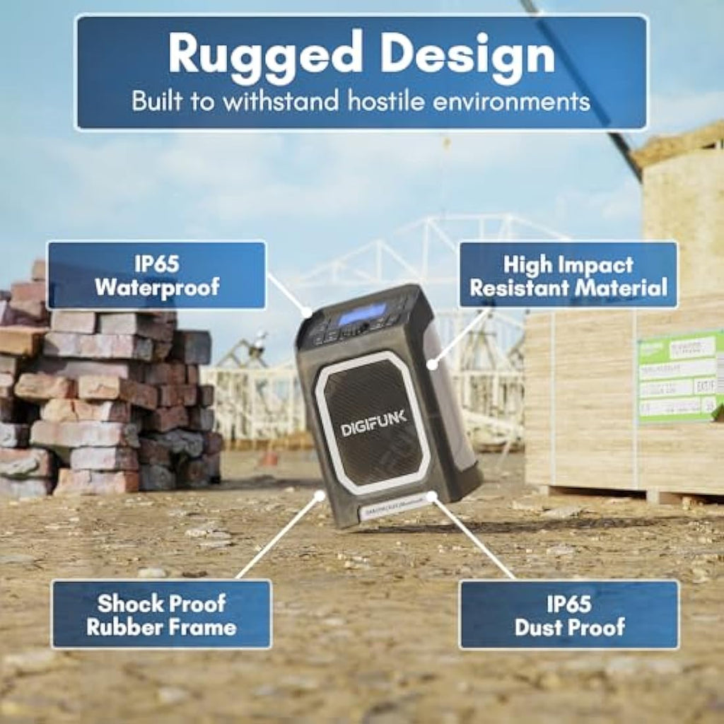 DigiFunk Site Radio – DAB/DAB+ Bluetooth IP65 Waterproof Rugged Work Radio