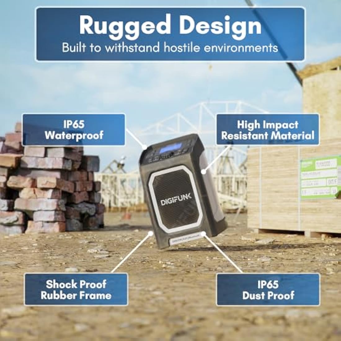 DigiFunk Site Radio – DAB/DAB+ Bluetooth IP65 Waterproof Rugged Work Radio