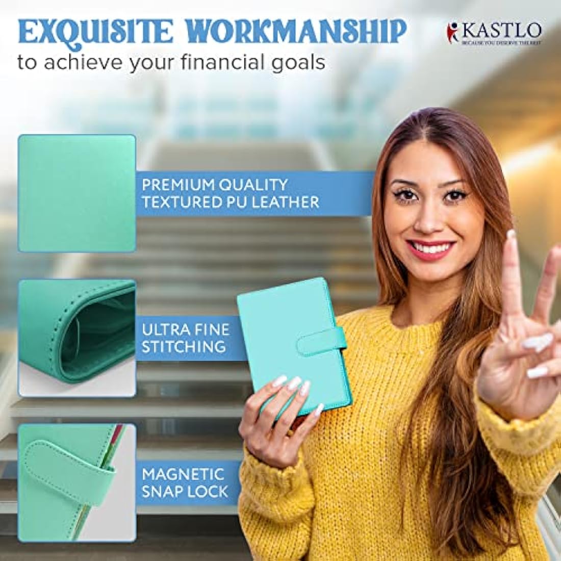 KASTLO A6 Budget Binder - PU Leather Cash Stuffing Wallet - Green