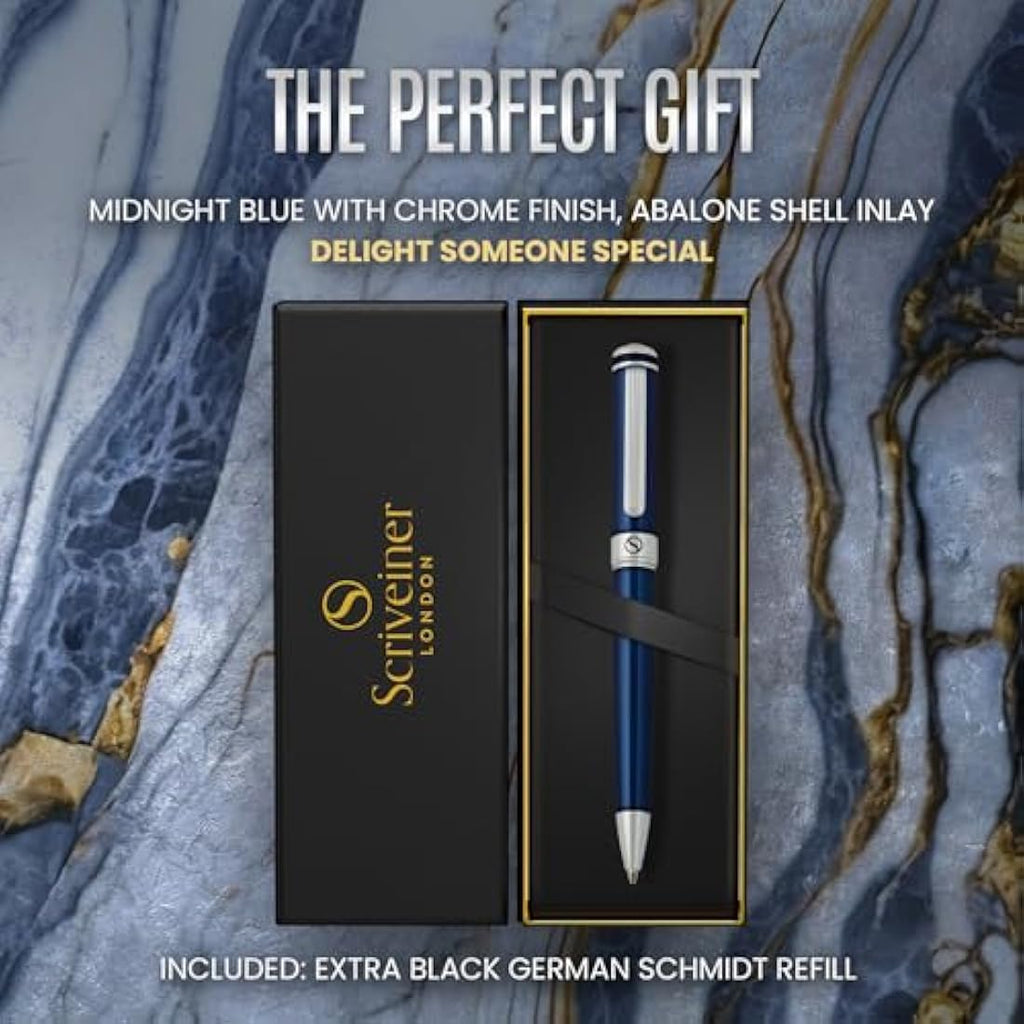 Scriveiner Midnight Blue Lacquer Ballpoint Pen – Luxury Chrome Finish