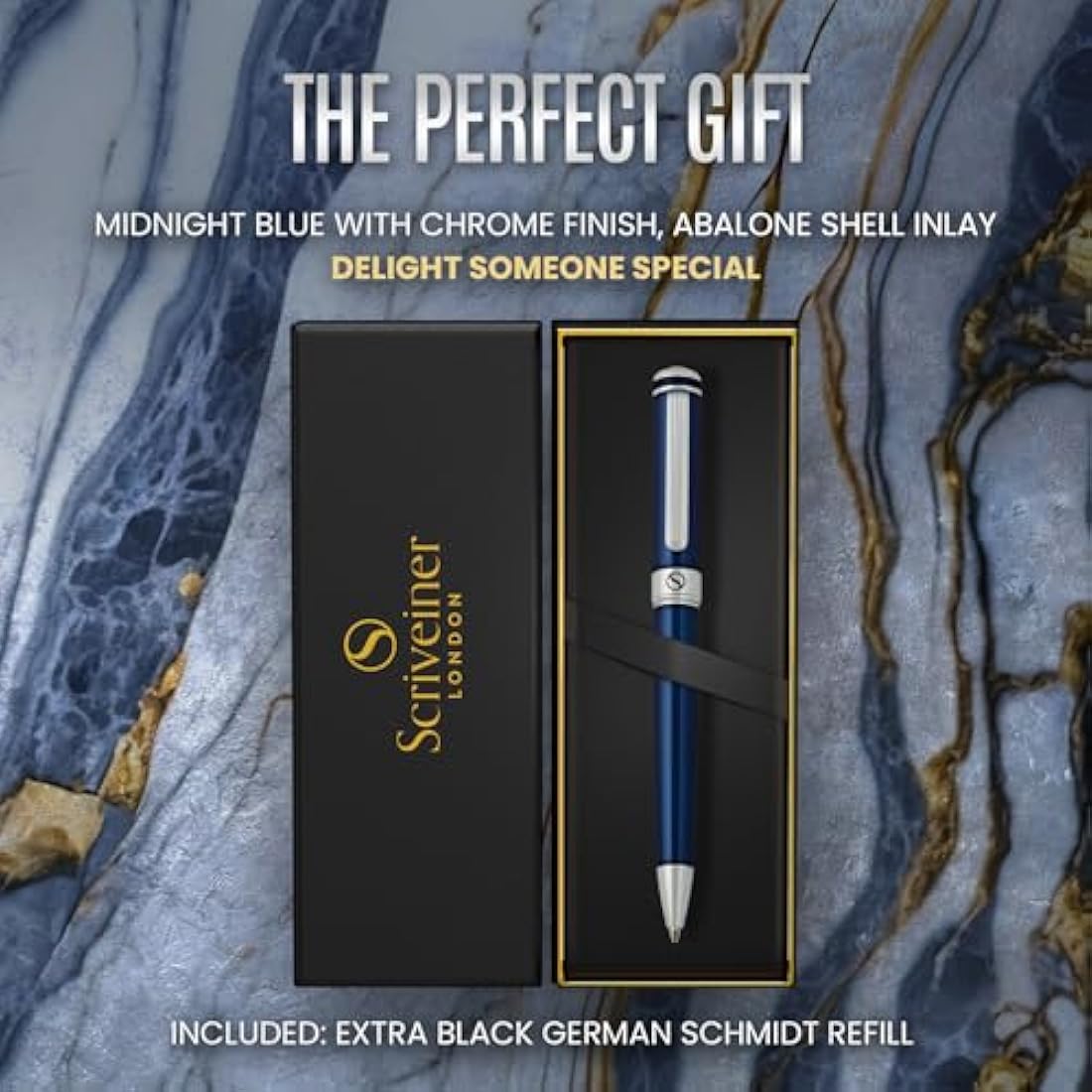 Scriveiner Midnight Blue Lacquer Ballpoint Pen – Luxury Chrome Finish