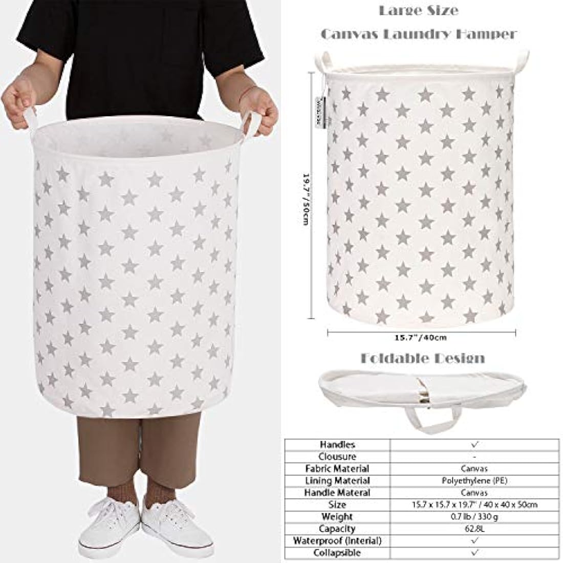 Jolof Store Large Folding Laundry Hamper | Waterproof Ramie Cotton Basket