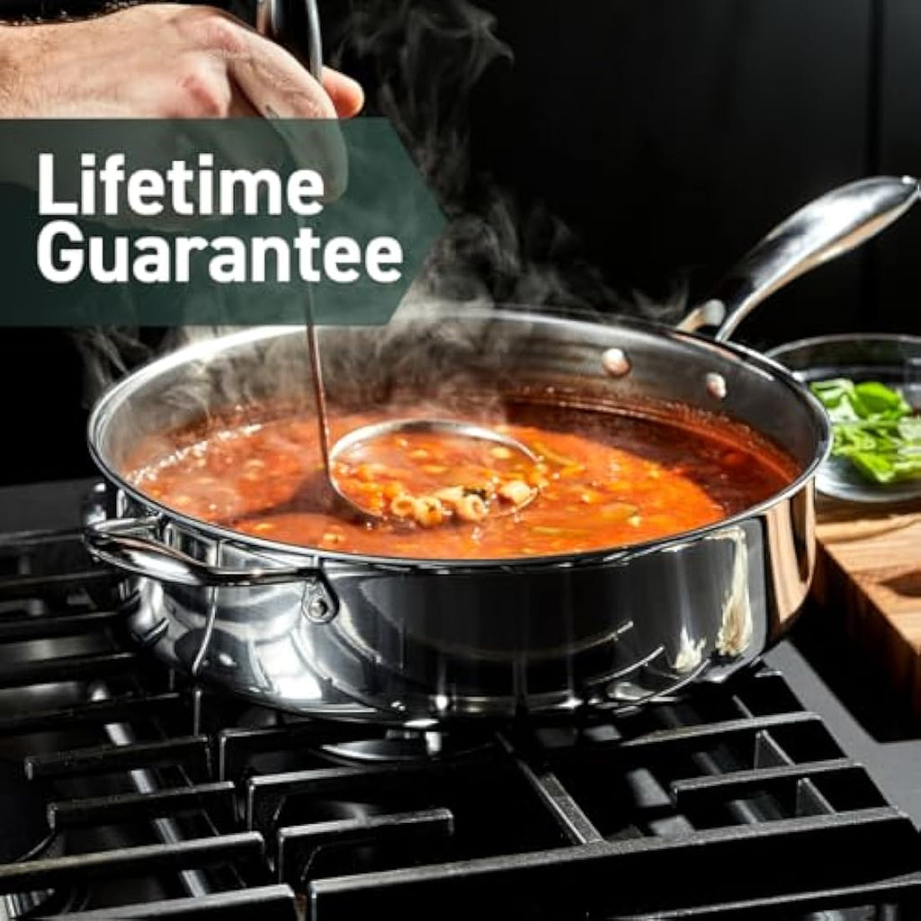 HexClad 5.5L Hybrid Deep Sauté Pan | Nonstick Stainless Steel with Lid