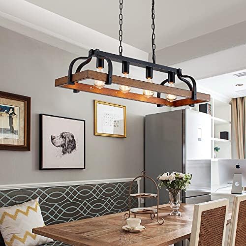 4-Light Pot Rack Chandelier – Rustic Wood Grain Kitchen Island
