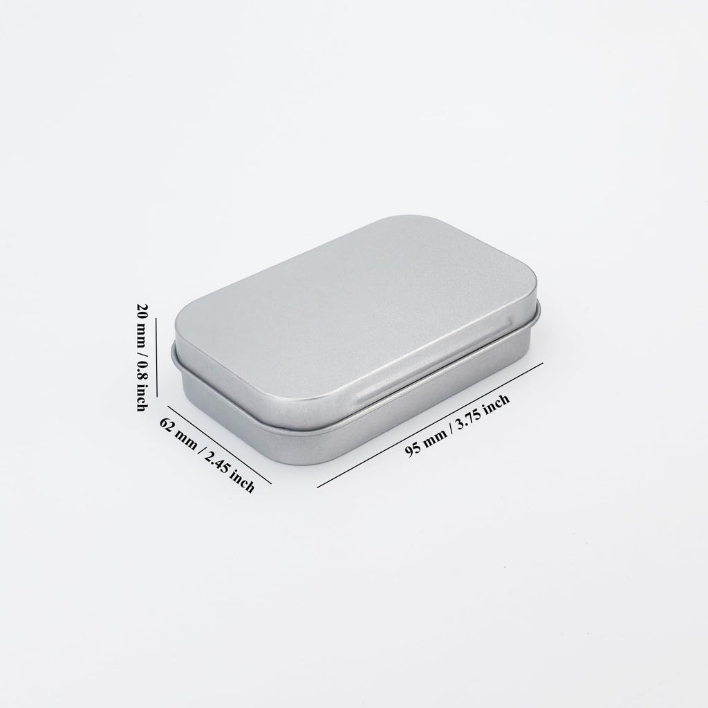 Goodma Rectangular Metal Empty Hinged Tins, 20 Pieces, 95x62x20mm, Silver