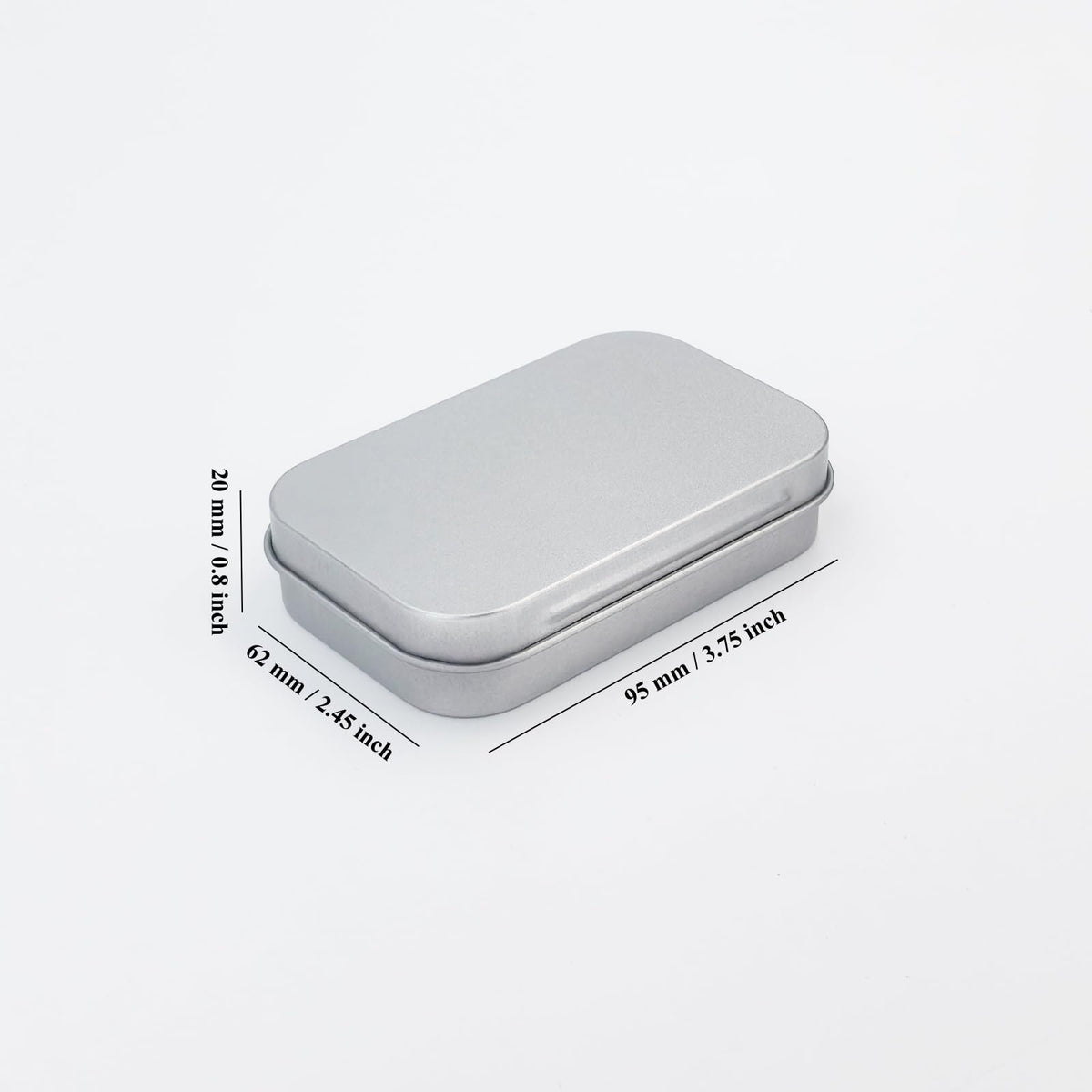 Goodma Rectangular Metal Empty Hinged Tins, 20 Pieces, 95x62x20mm, Silver