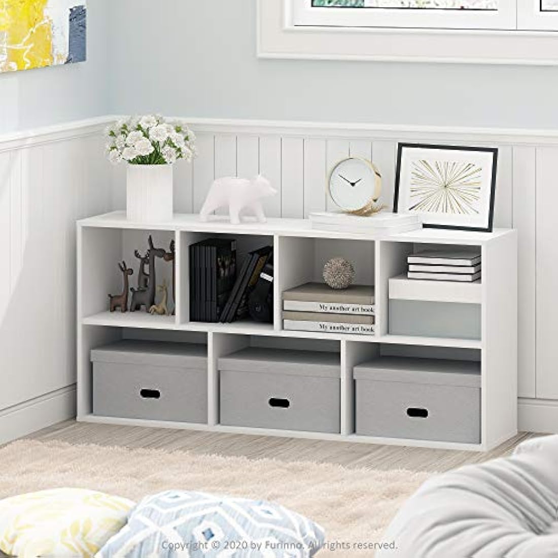 Furinno Luder 7-Cube Reversible Open Shelf - White Engineered Wood