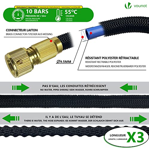 VOUNOT 30m Expandable Garden Hose | 8-Mode Spray Nozzle & Soap Dispenser