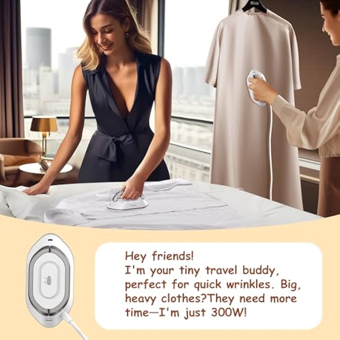 Newbealer Mini Travel Iron – Dual Voltage Compact Iron for Quilting, Silver
