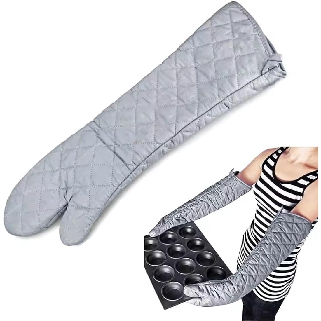 Jolof Store Heat Resistant Oven Mitts – 23 Inch Extra Long Cotton BBQ Gloves
