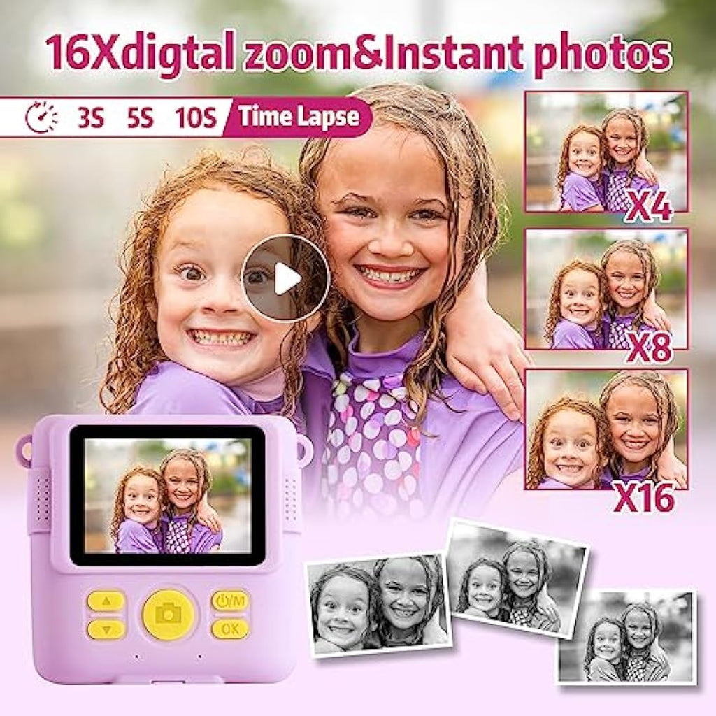 Kids Instant Print Camera | 1080P HD Digital Toy with 32GB SD Card