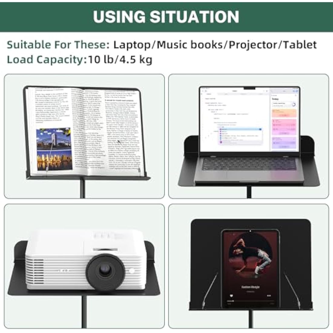 GLEAM Full Metal Sheet Music Stand – Adjustable 5-in-1 Desktop Holder