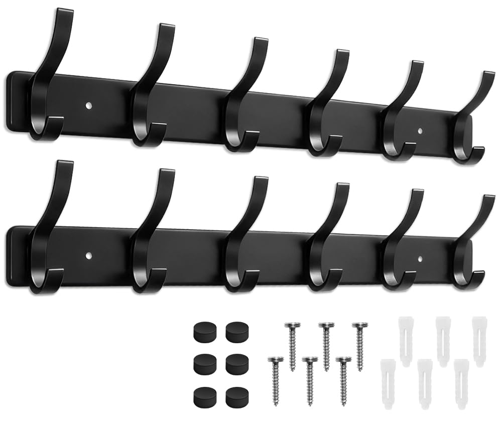 MIVITOOM Coat Hooks Wall Mounted, 2 Pack Heavy Duty Coat Rack, 31cm Length Double Door Hook Rail for Entryway Bedroom Bathroom Kitchen Home Storage - image 1