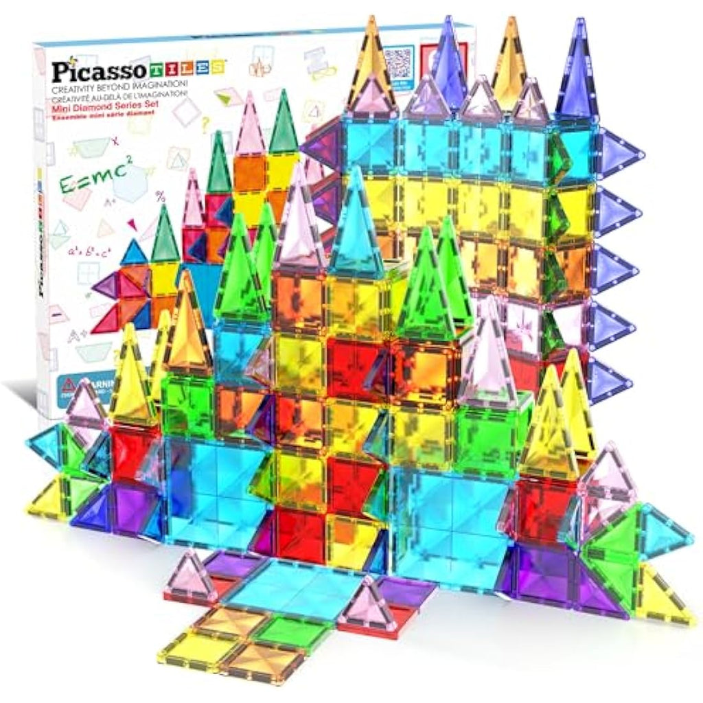 PicassoTiles 60pc Mini Diamond Magnetic Building Blocks Travel STEM Toy