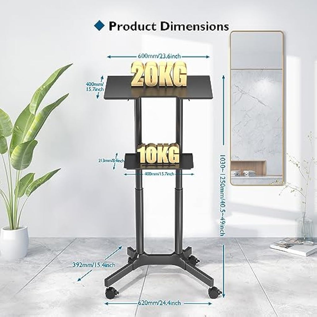 BONTEC Mobile Laptop Desk – Adjustable Rolling Standing Desk with Wheels